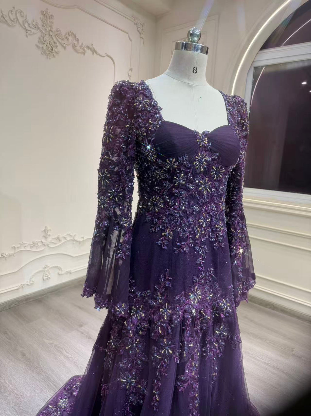 Deep purple malka gown with veil فستان ملكة بنفسجي مع طرحة