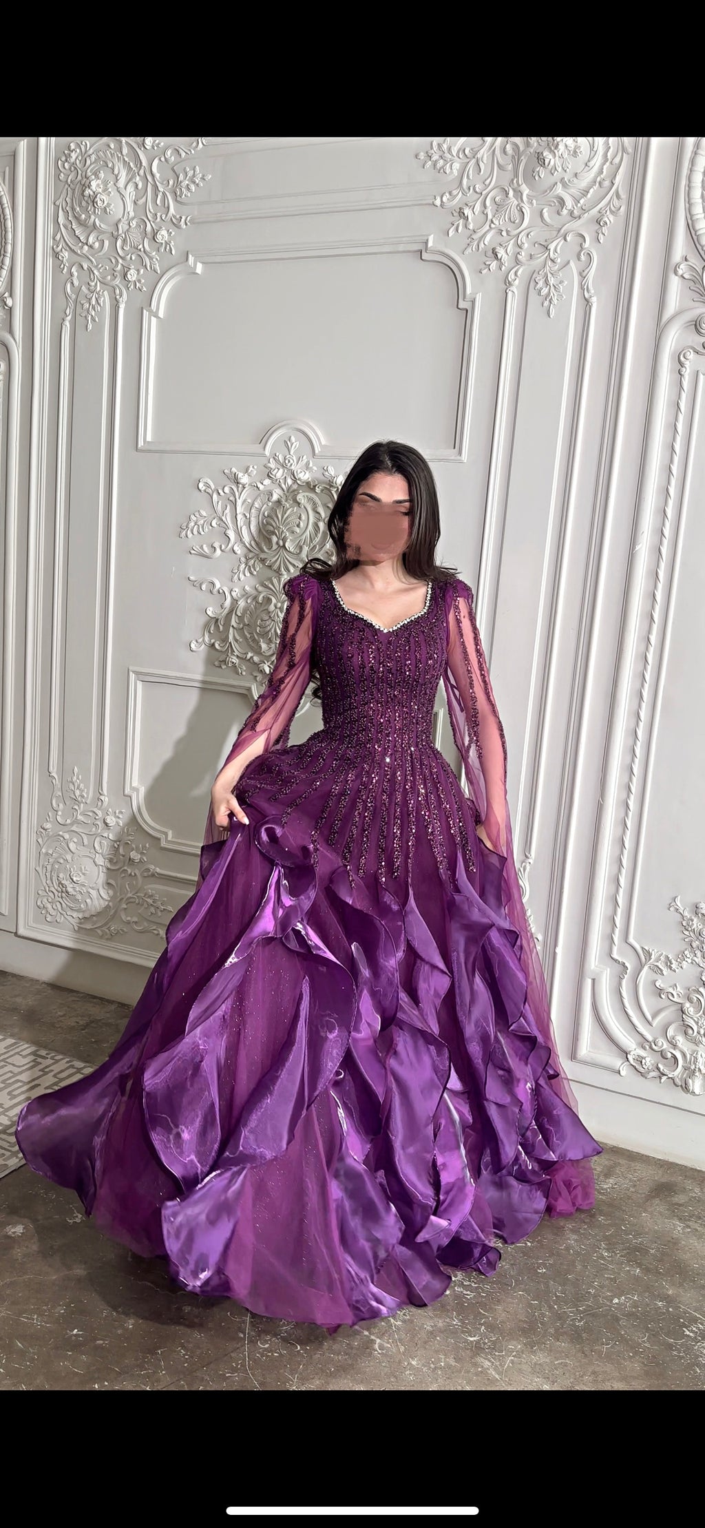 فستان بنفسجي مع كسرات Purple pleated dress