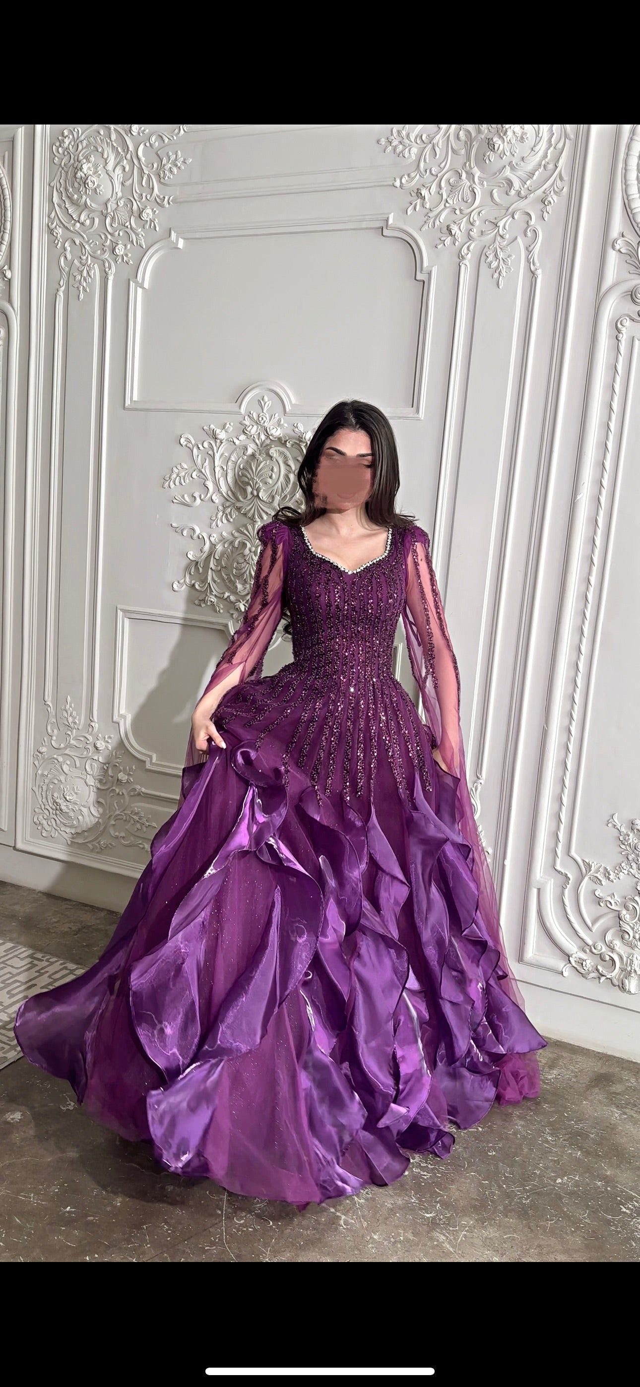 فستان بنفسجي مع كسرات Purple pleated dress