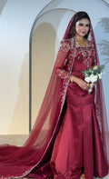Maroon fishtail henna dress with veil فستان ملكة ماروني مع طرحة
