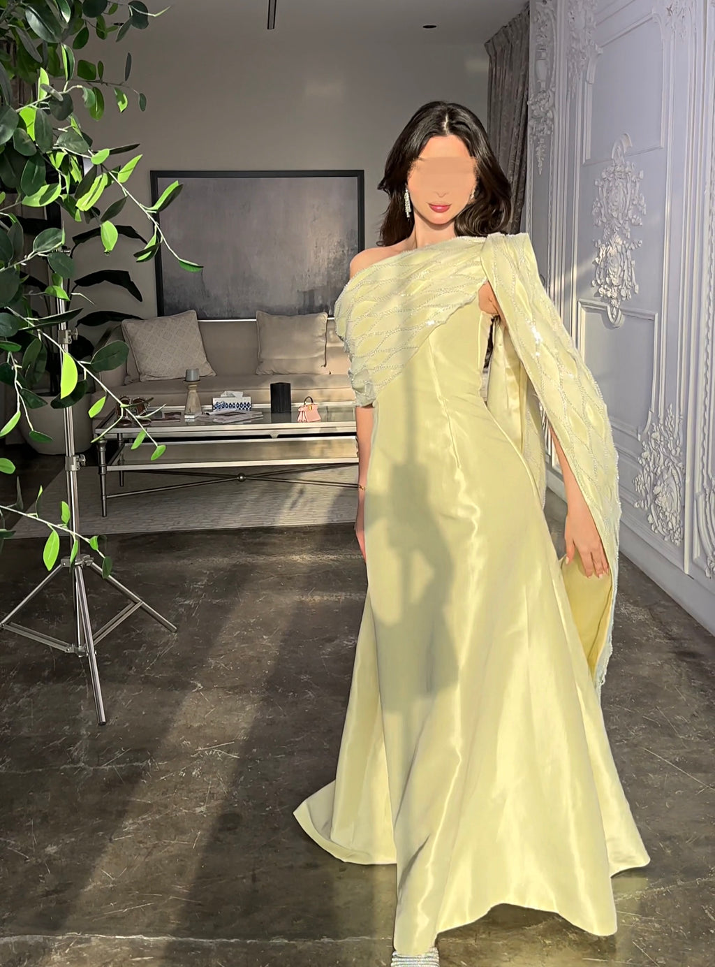 Baby yellow one shoulder dress فستان بيبي يلو