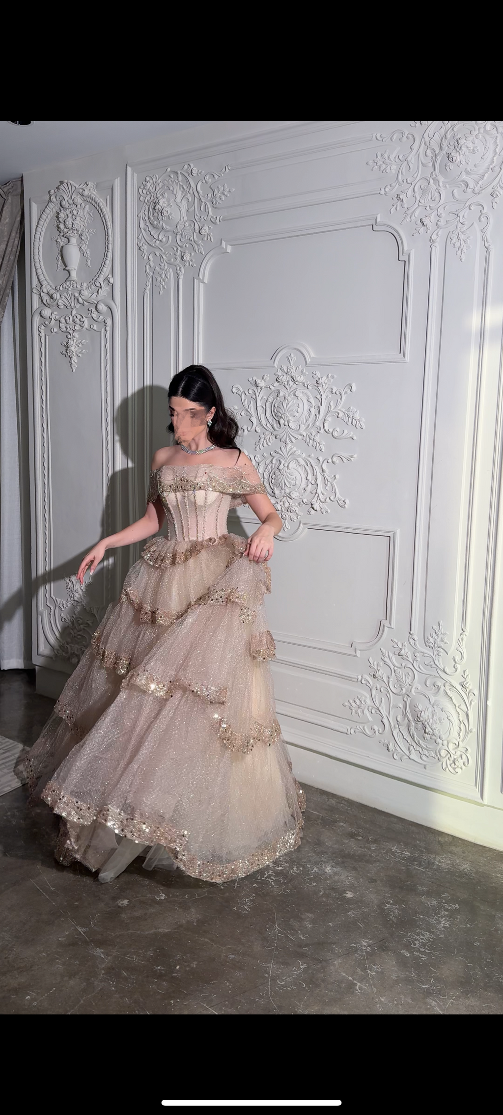 Multilayer beige evening gown فستان سهره بيج بطبقات