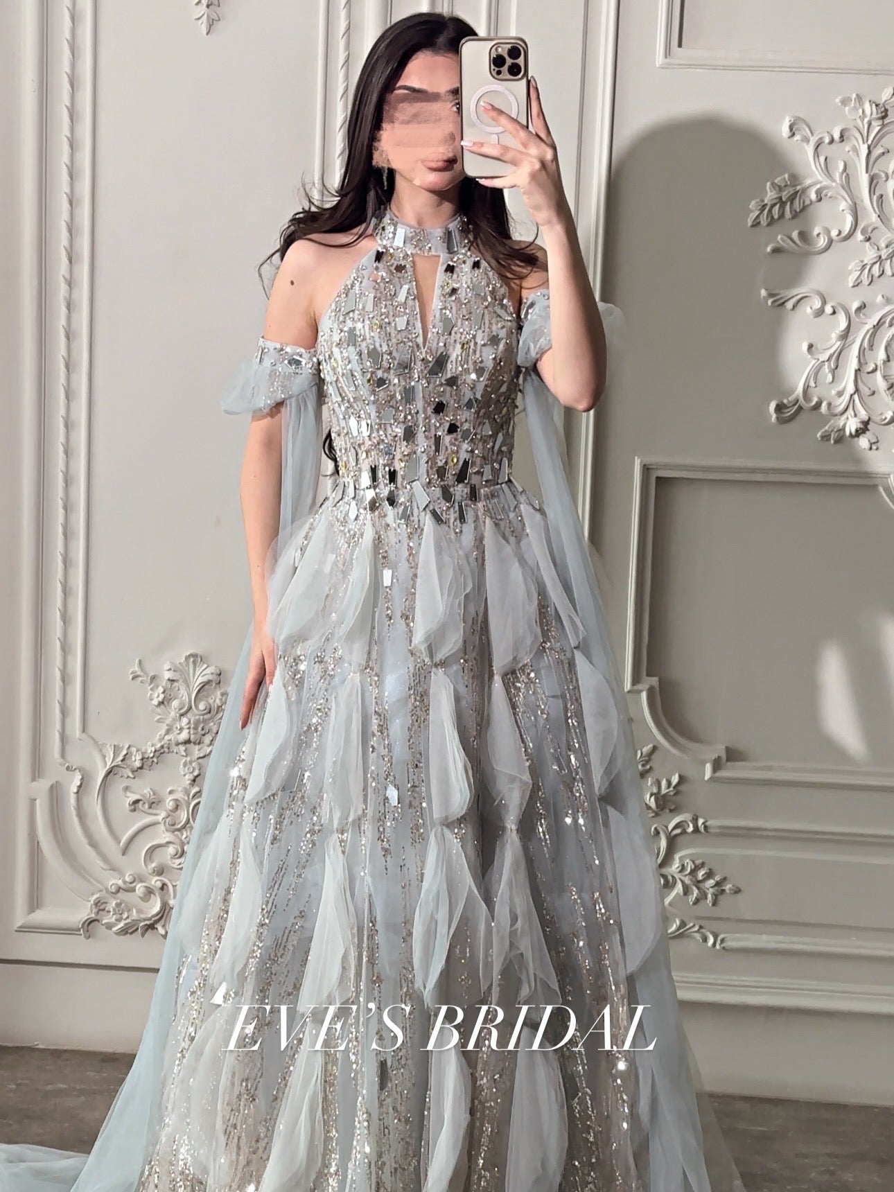 Grey mirror dress فستان فضي بالمرايا