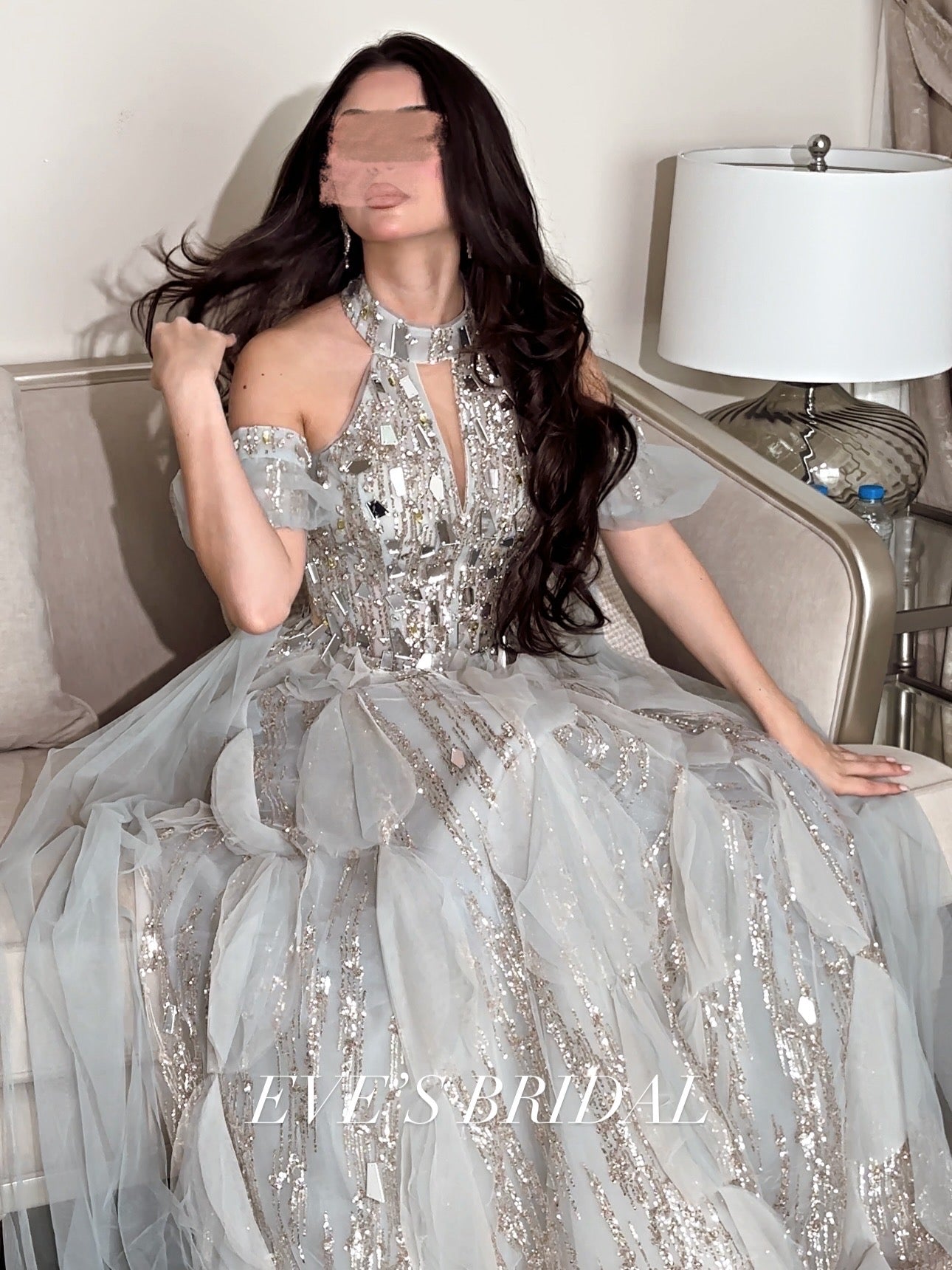 Grey mirror dress فستان فضي بالمرايا
