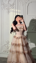 Multilayer beige evening gown فستان سهره بيج بطبقات