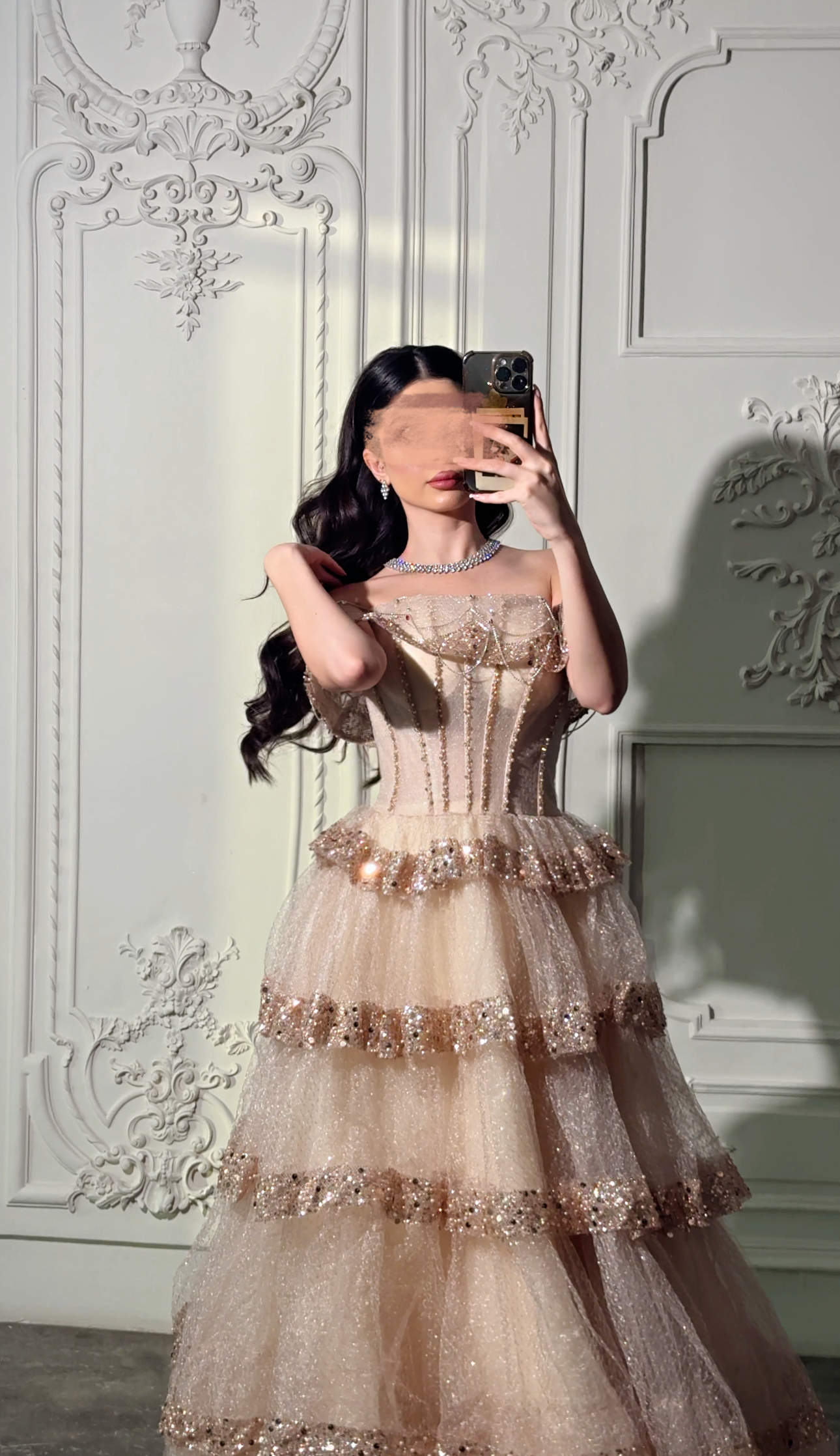Multilayer beige evening gown فستان سهره بيج بطبقات